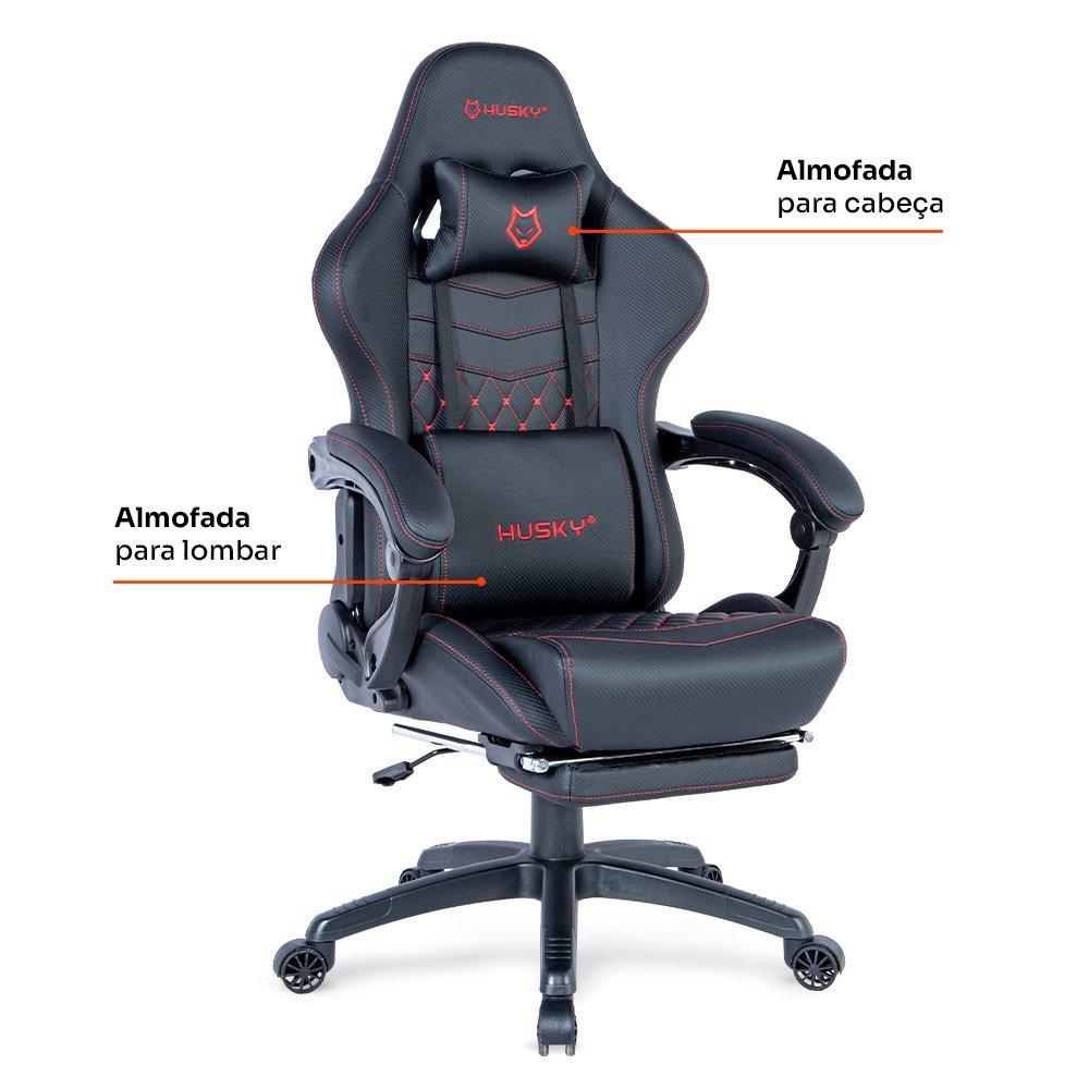 Miniatura Cadeira Gamer Husky Tempest 700, Até 145kg, Almofadas, Reclinável 150º, PU, Descanso para Pés, Preta e Vermelha - HCG700PTVR