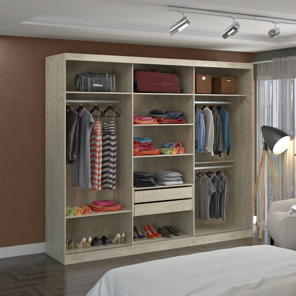 Miniatura Guarda Roupa Casal Espelhado 3 Portas de Correr MDF MM774E3 Espresso Móveis Marfim Areia