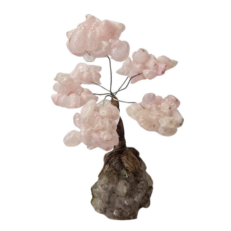 Miniatura Árvore De Pedra Natural Quartzo Rosa Rolada Presentes