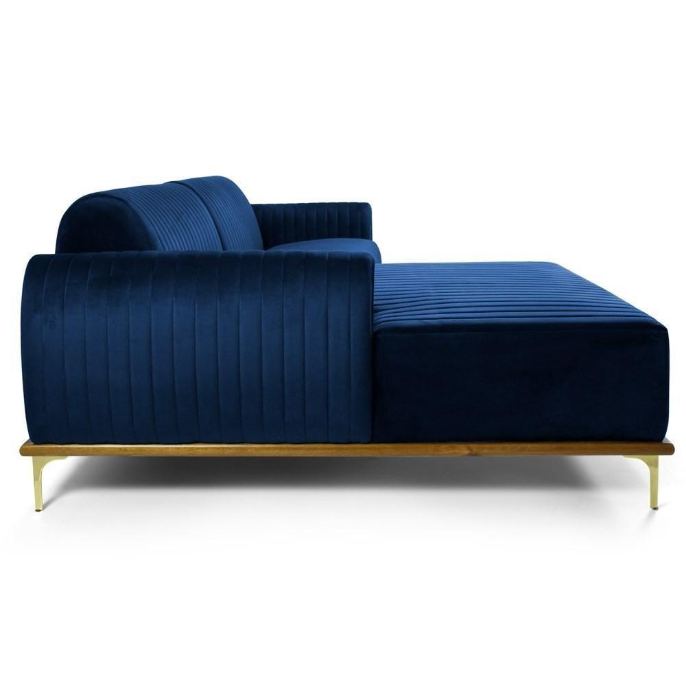 Miniatura Sofá 230cm 4 Lugares Com Chaise Esquerdo Pés Gold Molino C-304 Veludo Azul Marinho - Domi