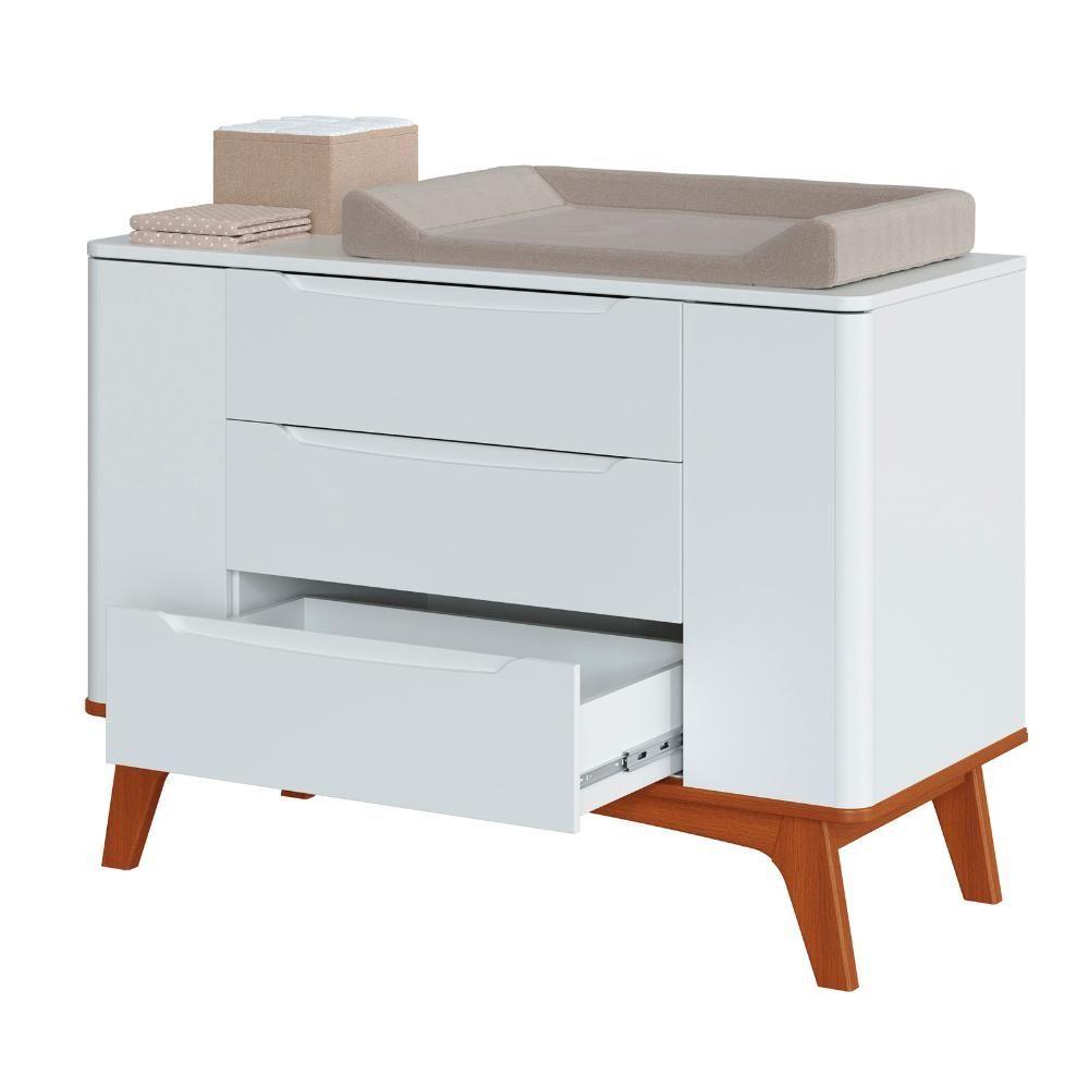 Cômoda Infantil Canto Redondo 3 Gavetas E 2 Portas Sambalelê Branco