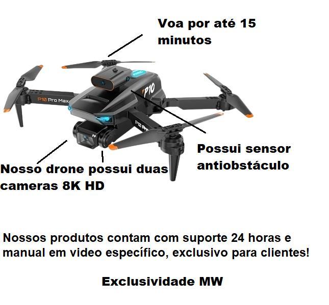 Miniatura P10 Pro Drone: Sensor Obstáculo, Dual Câmera Hd, Wifi