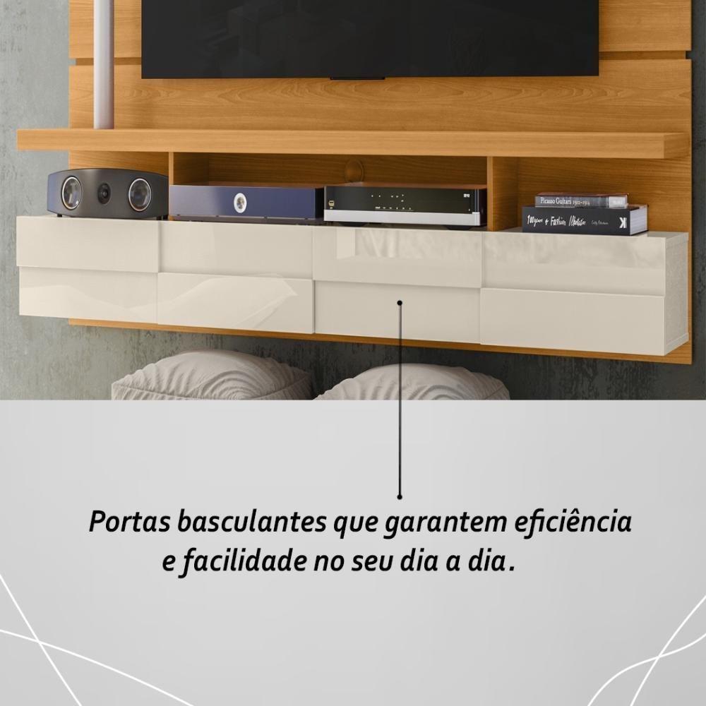 Painel Bancada Suspensa Com Led Tvs Até 60 Polegadas Lana 1.8 - Cinamomo Off White