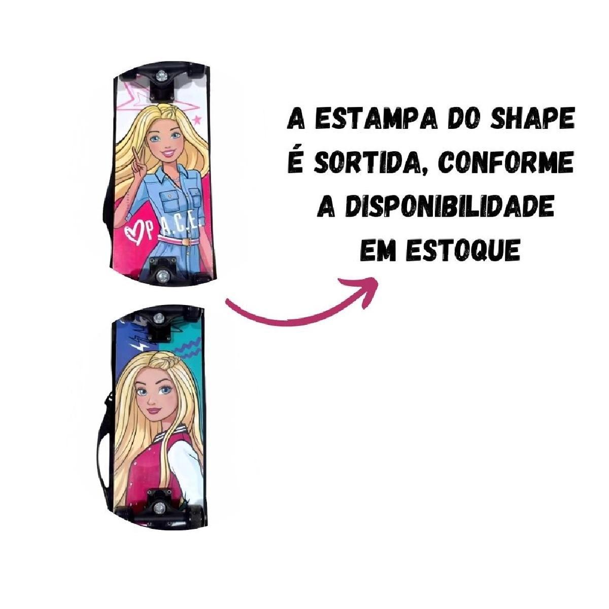Miniatura Skate Infantil Shape Da Barbie Sortido E Capa Protetora Fun