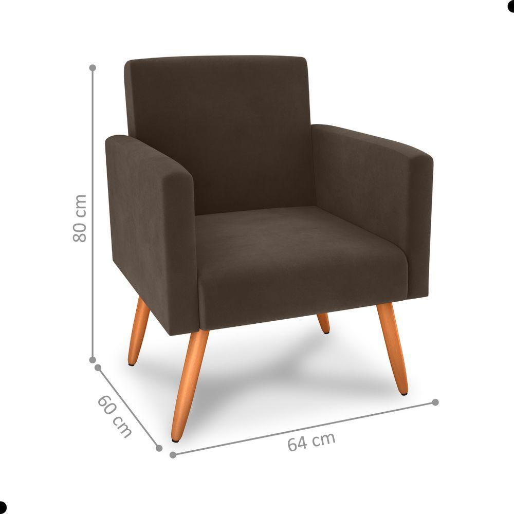 Conjunto Poltronas E Puff Iara Veludo Marrom