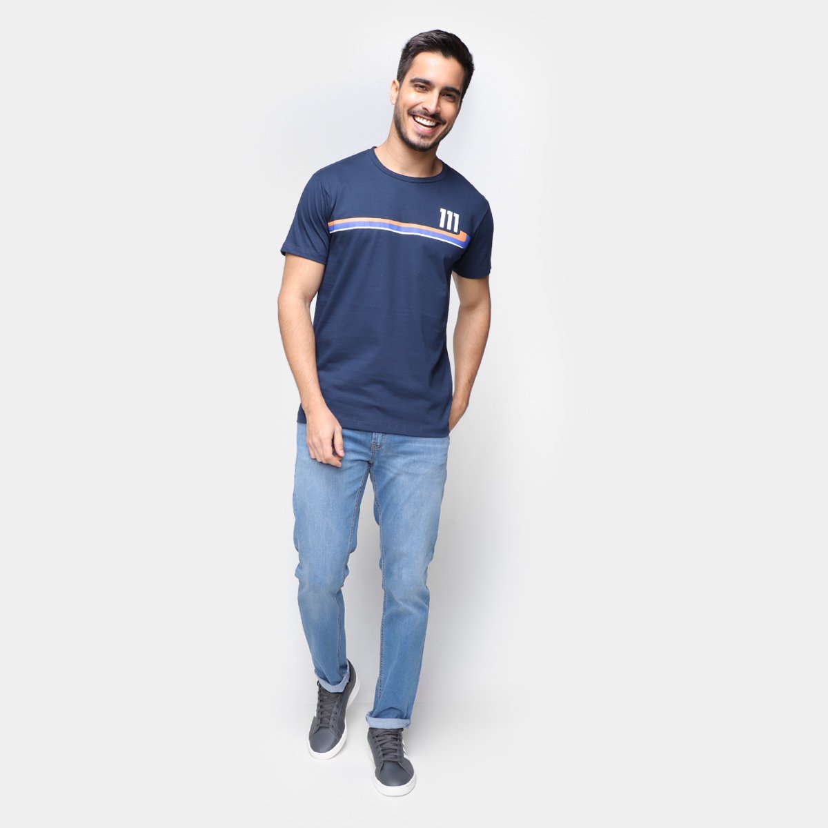 Camiseta RB111 Rubens Barrichello Round Masculina Marinho - G
