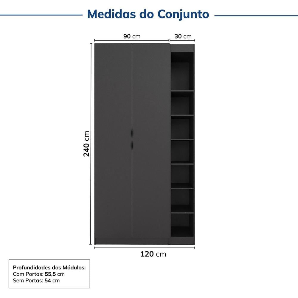 Miniatura Guarda-roupa Modulado 2 Portas 3 Peças Hera Cabecasa Madeiramadeira Preto