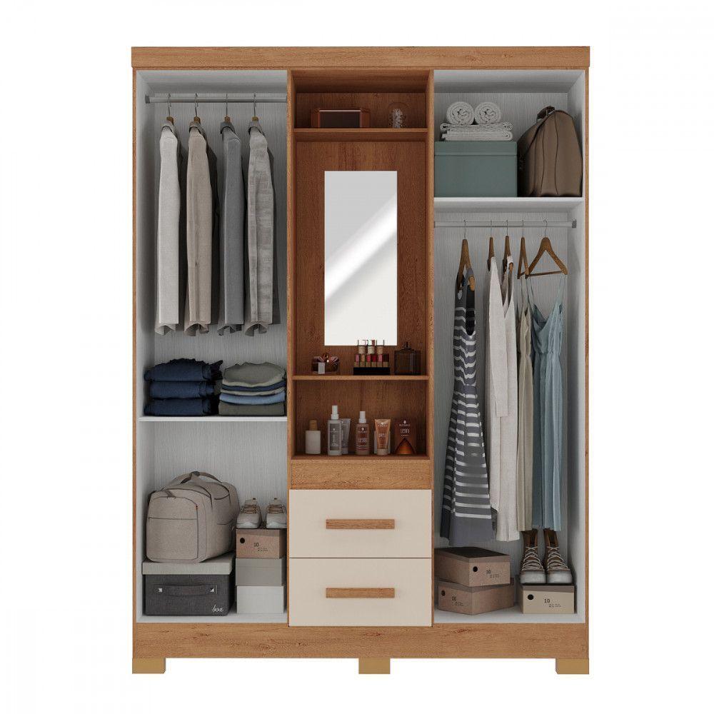Miniatura Guarda Roupa Solteiro 4 Portas Com Espelho Capelinha Atualle Canelato Rustico Com Off White