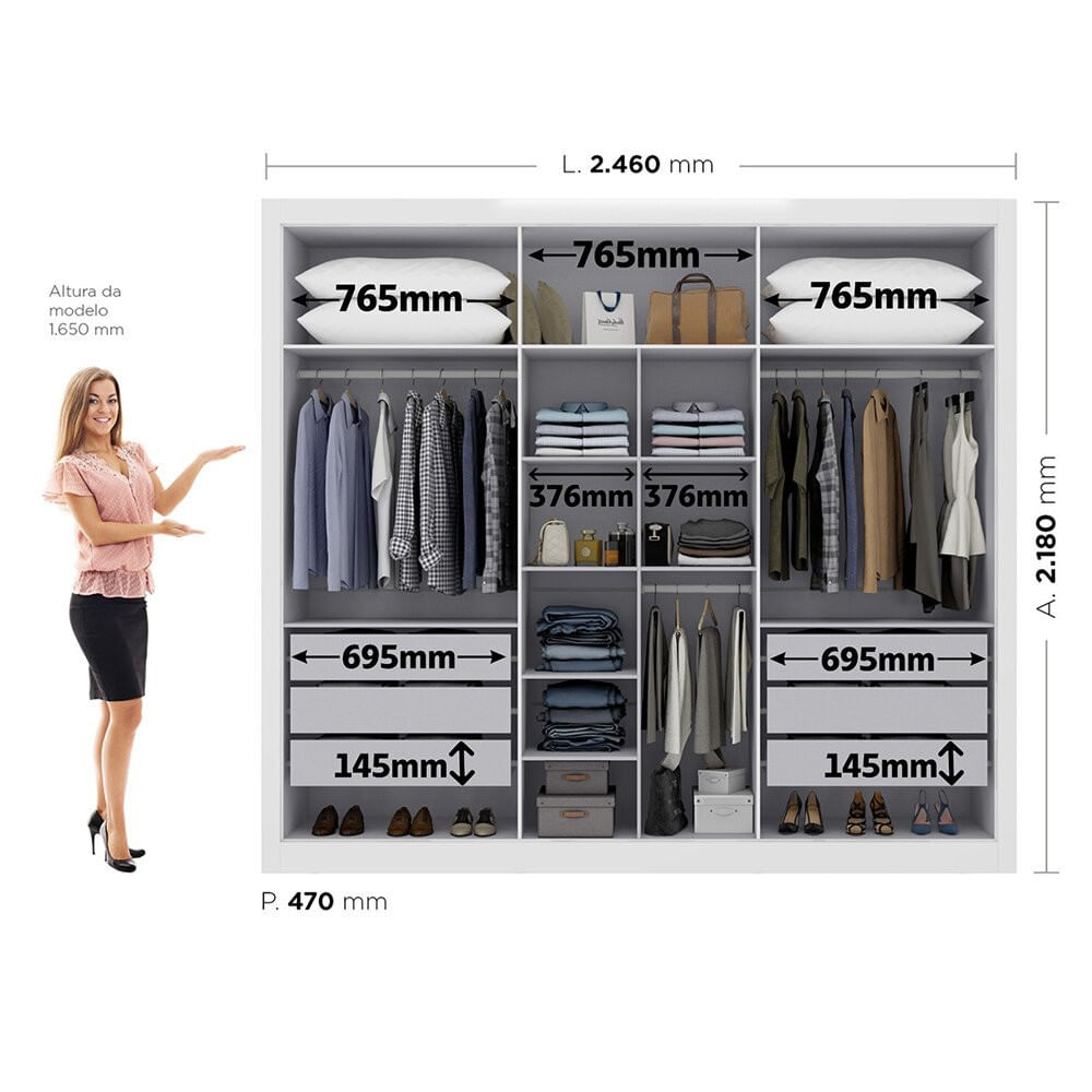Miniatura Guarda-Roupa 6 Portas 6 Gavetas Maxel, MDP, Cannes Branco
