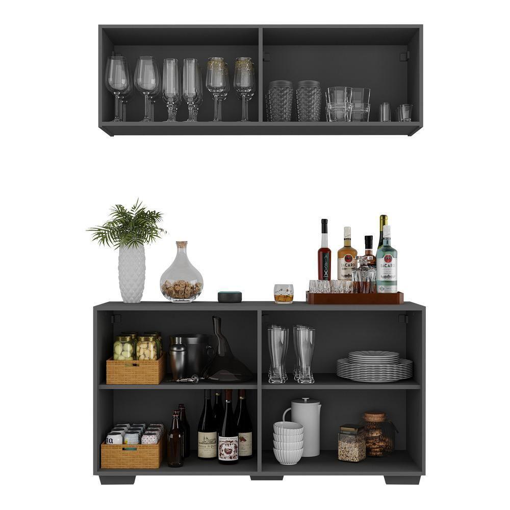 Miniatura Kit Bar Armário Aéreo E Aparador 4 Portas Multimóveis Mp1087 Grafite/preto Grafite/preto