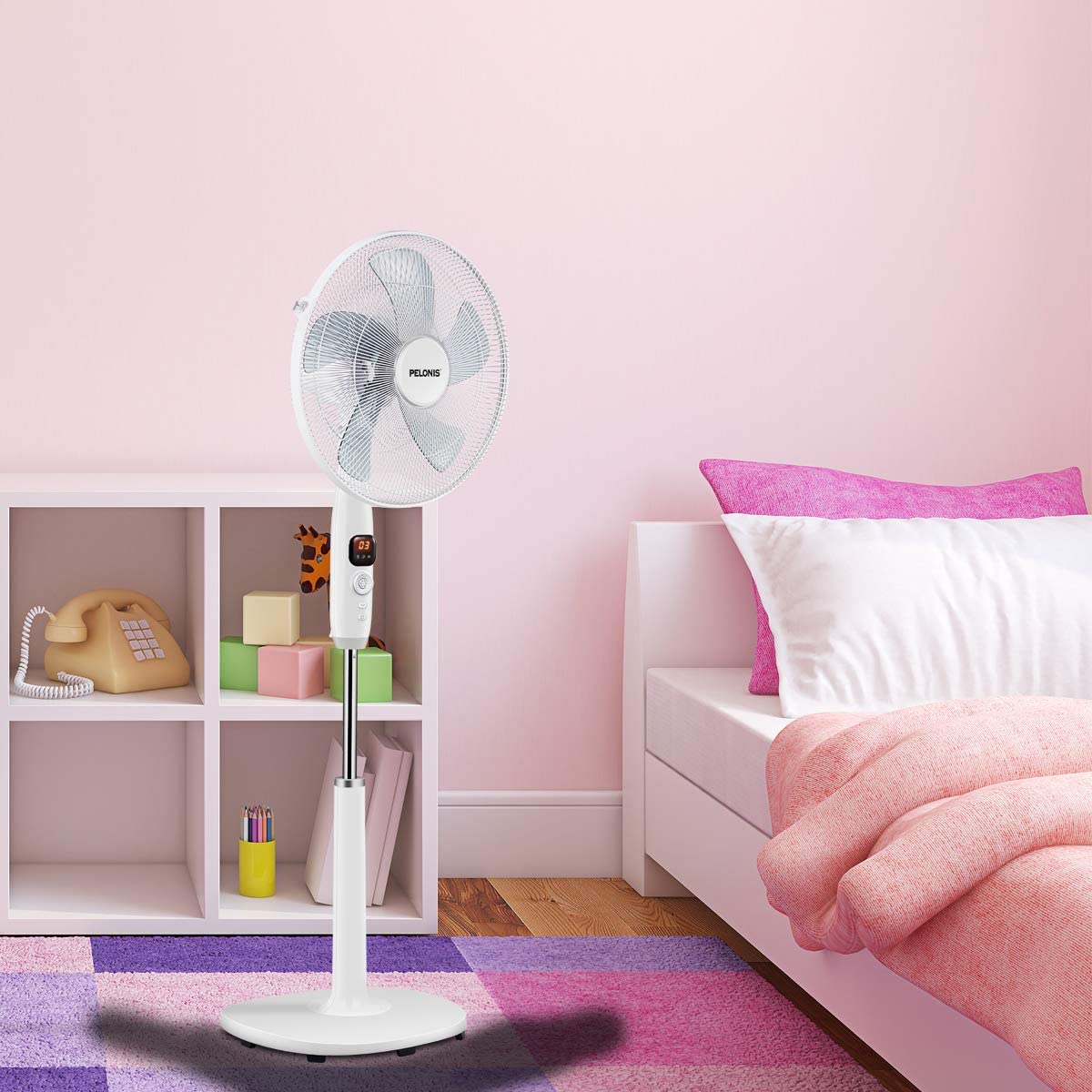 PELONIS PFS40D8AWW Silent Turbo Standing Adjustable Fan Powerful Quiet Speed 12 Hour OnOff Timer 3 Modes with Remote Control 16 inch 16inch DC Motor Pedestal 2020 New Model