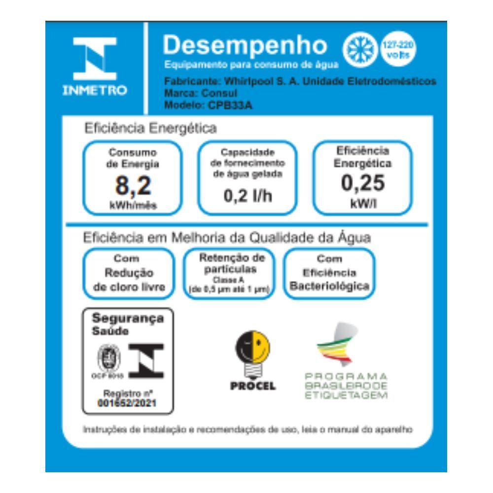Miniatura Purificador de Água Consul Refrigerado Touch Erva Doce Bivolt CPB33AN Bivolt