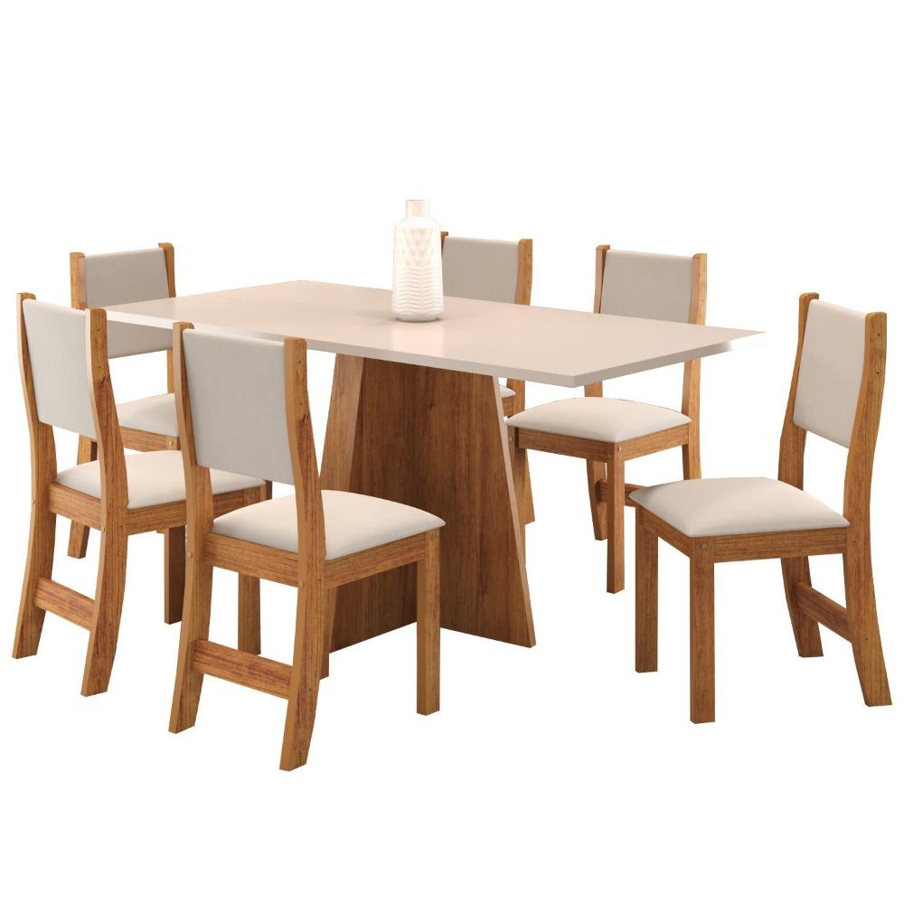 Miniatura Conjunto de Jantar Mesa Retangular Jacarta com 6 Cadeiras Sol Mel/Blonde/Marfim