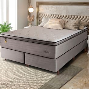 Miniatura Cama Box Bipartida Queen Size Hellen Dublin com Molas Ensacadas e Espuma D33 73x158x198 cm - Bege