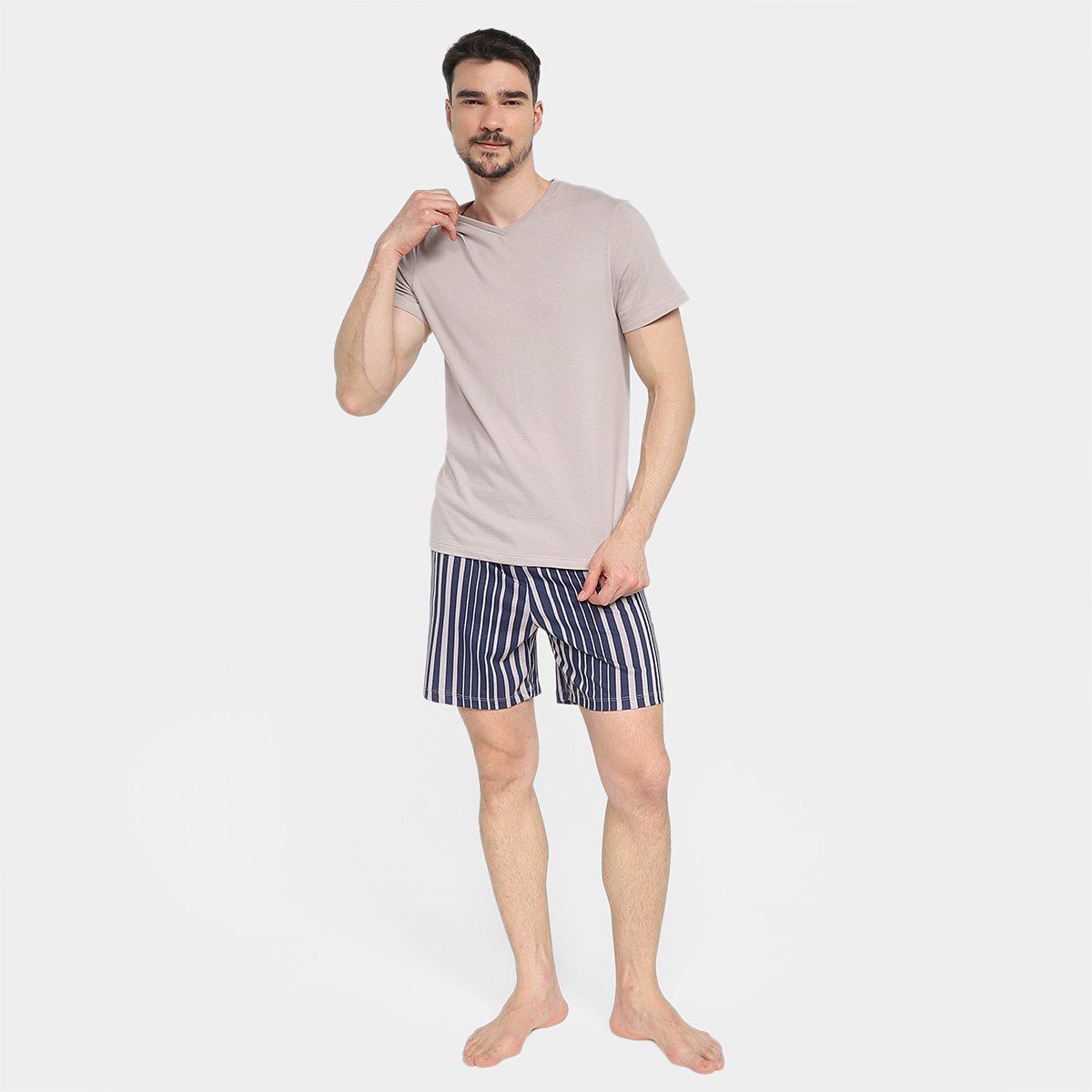 Miniatura Pijama Hering Curto Gola V Mini Print Masculino Branco+Cinza - G