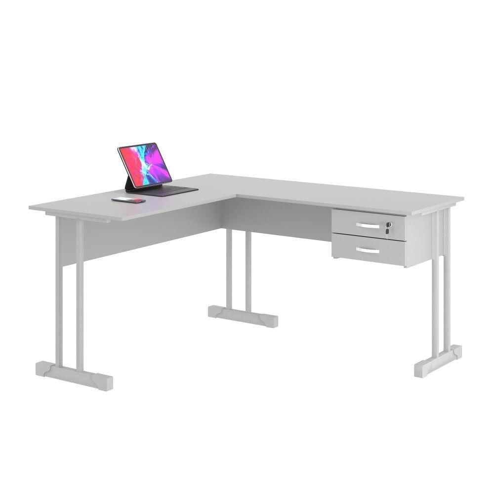 Miniatura Mesa De Computador Em L Com Gaveta Lima Cinza