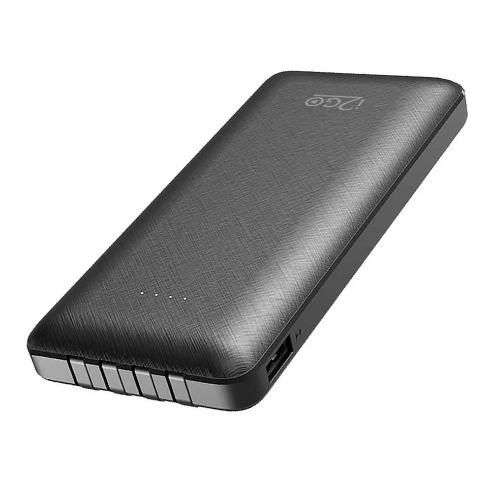 Miniatura Carregador Portátil (Power Bank) 10000mAh 4 em 1 com Cabos Acoplados (Micro USB, USB-C, Lightning E USB-A) I2GO Plus Preto - Bivolt