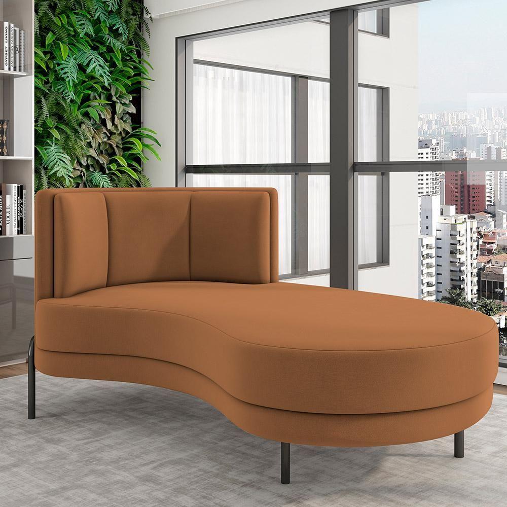 Sofá Chaise Longue Living Lucca Direito D02 Veludo Terracota C-262