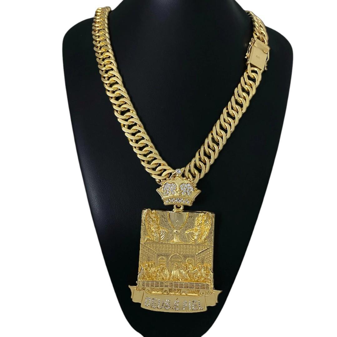 Miniatura Cordão Grumet 15Mm + Pingente Santa Ceia - Banhado A Ouro