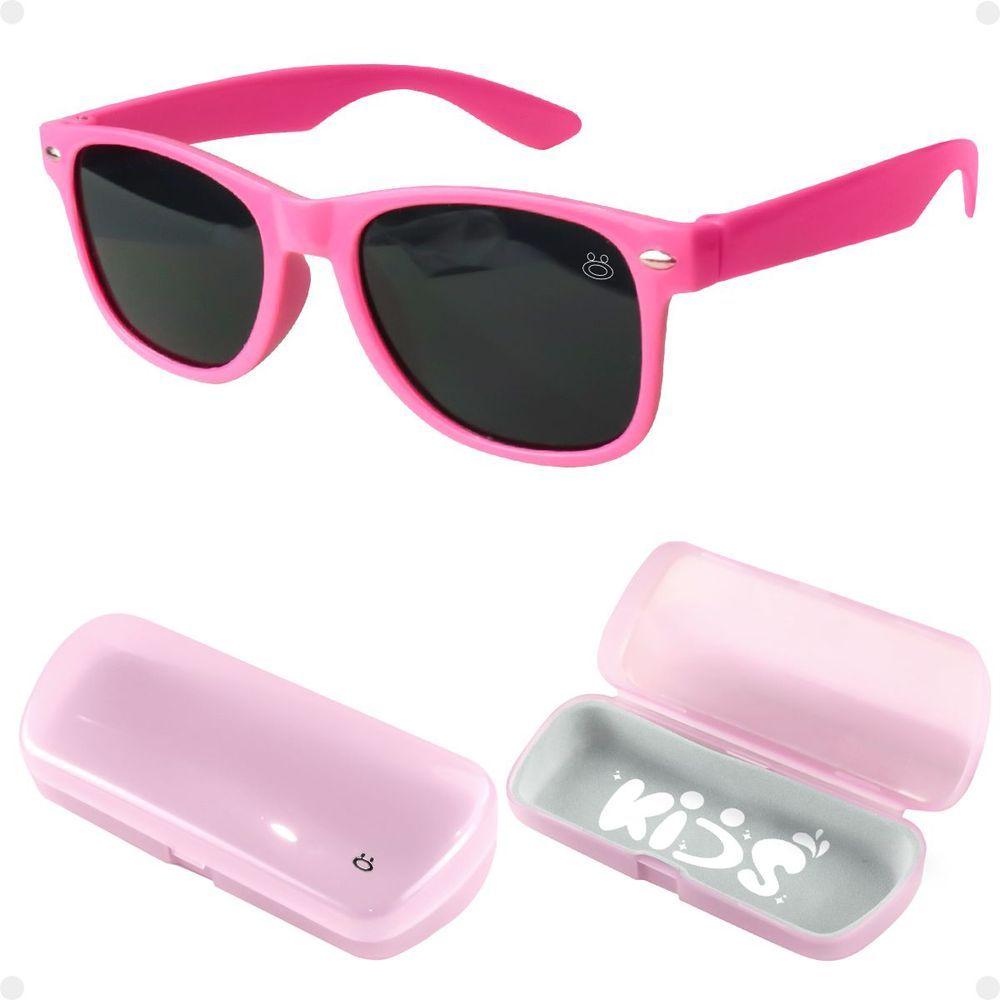 Miniatura Oculos Sol Infantil Rosa Premium Proteção Uv Retro + Case Menina Resistente Acetato Casual Presente