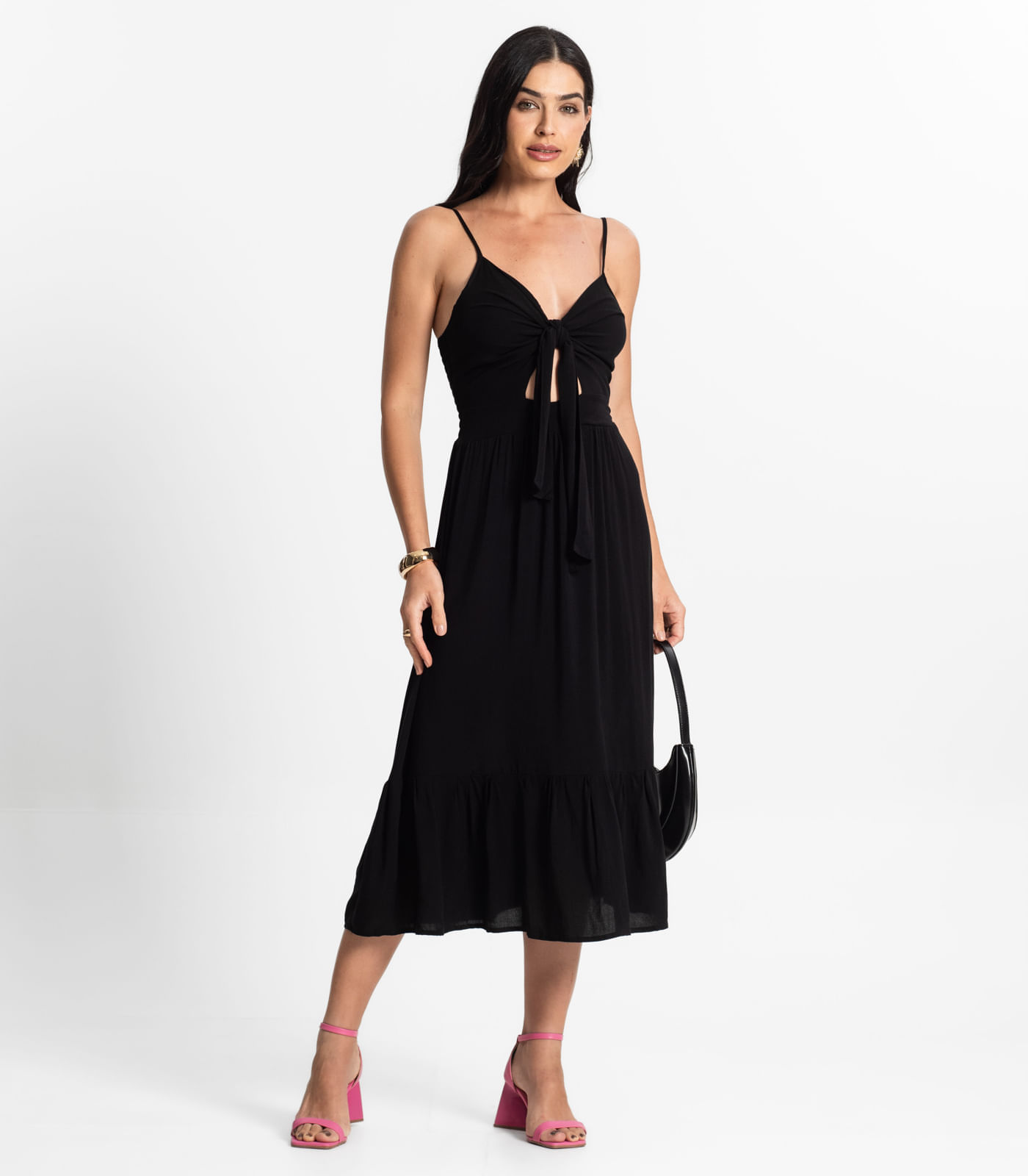 Miniatura Vestido Longo Feminino Alcinha Com Nó Style Box Preto G