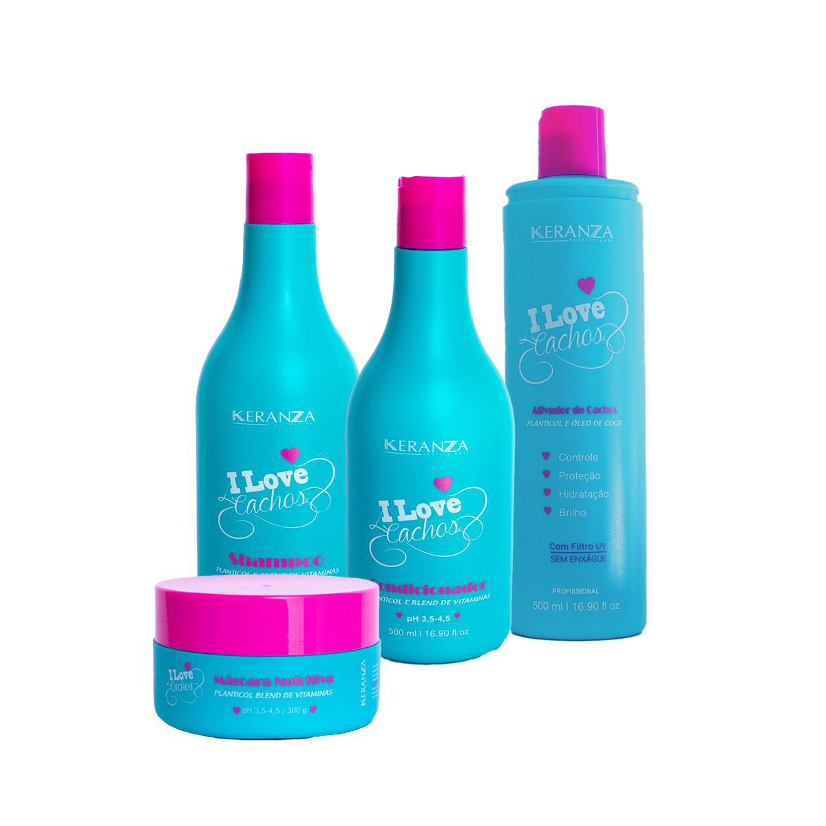 Miniatura Kit I Love Cachos Com Ativador De Cachos Keranza 4 Itens