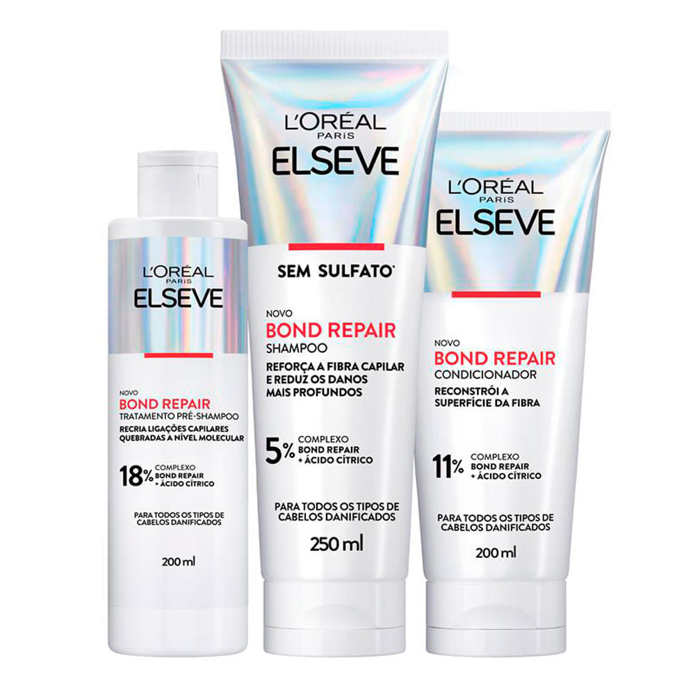 Miniatura Kit Elseve Bond Repair Tratamento Pré Shampoo 200ml Shampoo 250ml e Condicionador 200ml