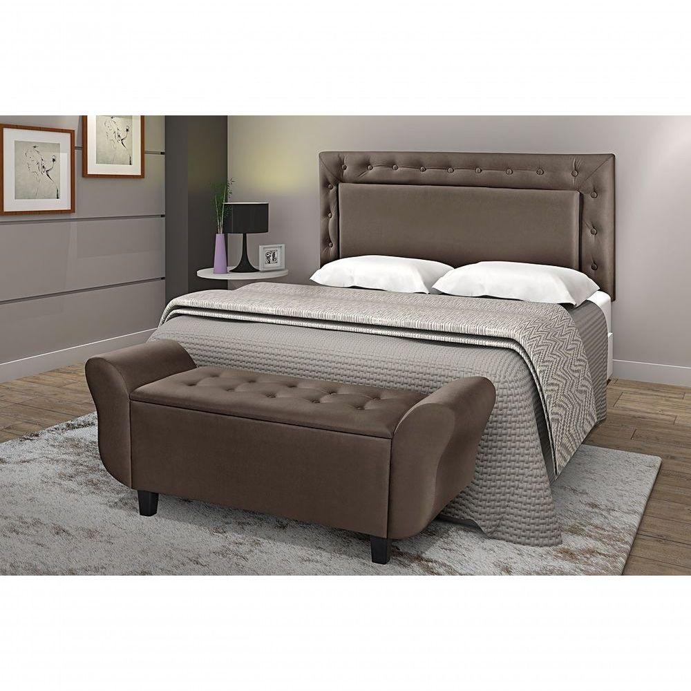 Miniatura Conjunto Quarto Recamier Baú Cabeceira 160 Cm Marrom