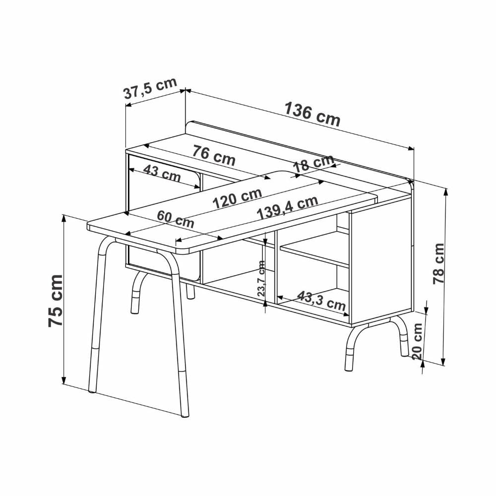 Miniatura Mesa Escrivaninha 120cm Balcão Credenza 1 Gav 1 Porta 136cm Home Office Flexus