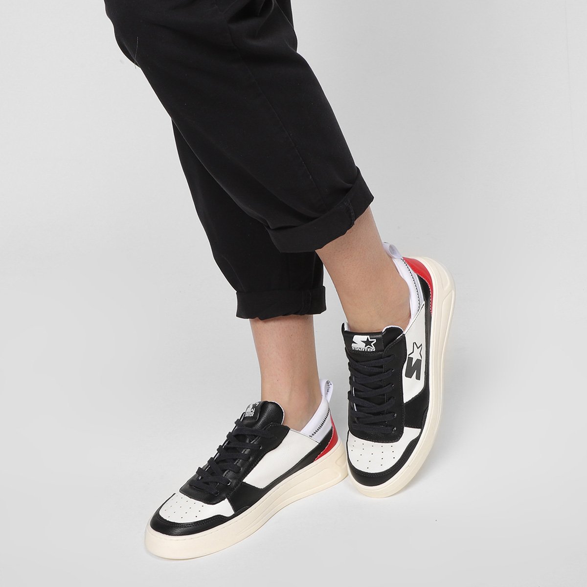 Miniatura Tênis Starter Cano Baixo Feminino Preto+Vermelho - 34