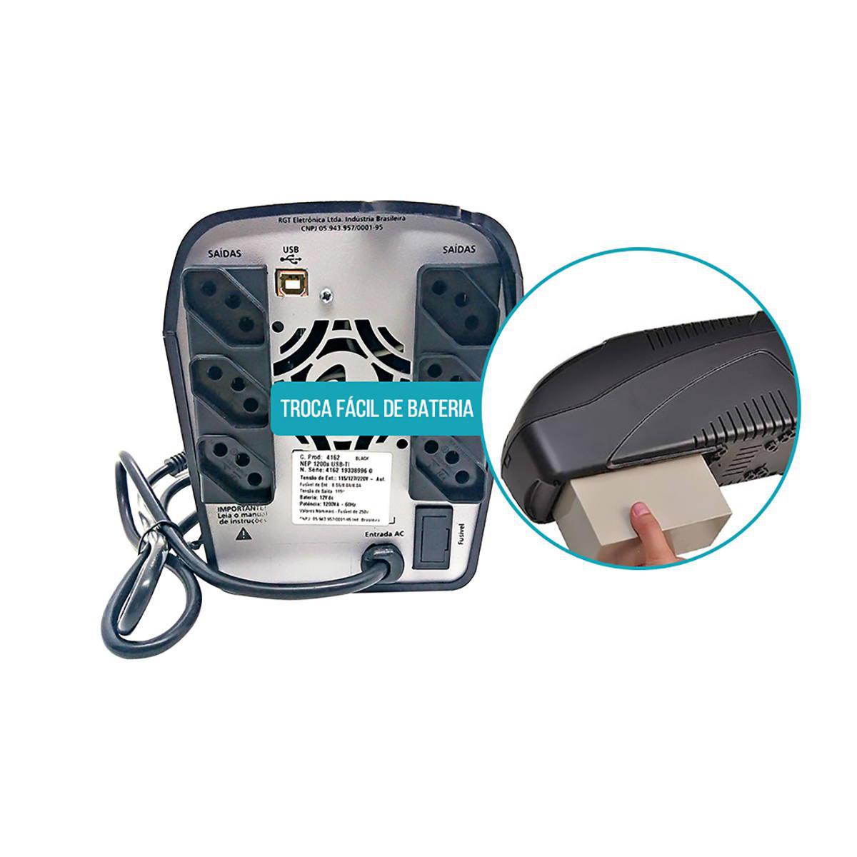 Miniatura Nobreak Senoidal Puro 1200Va 840W 3 Em 1 Ragtech Easy Pro