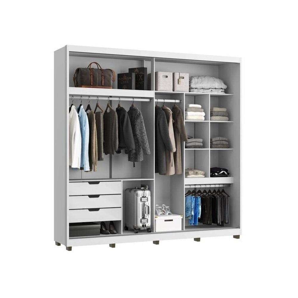 Quarto Casal com Guarda-Roupa 2 Portas de Correr, 1 Cômoda e 2 Mesas de Cabeceira Malthus Branco