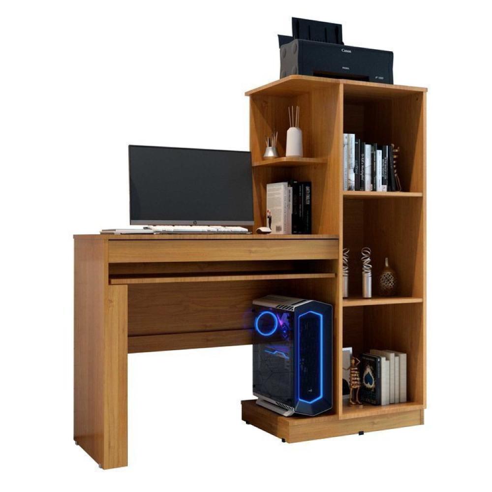Conjunto Mesa para Computador Escrivaninha com Armário e Armário Multiuso 2 Portas com Chave Asteca Cinamomo/Off White