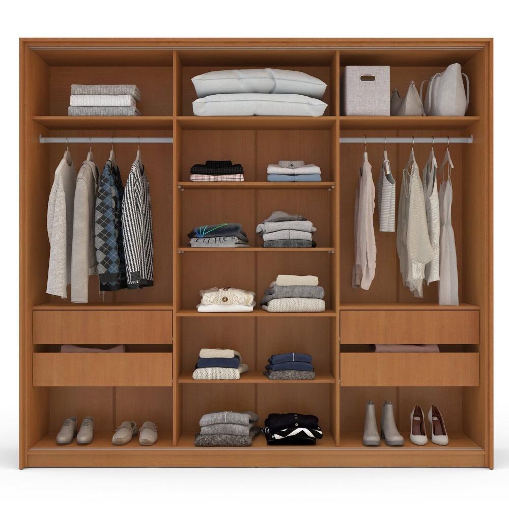Miniatura Guarda Roupa 3 Portas de Correr 4 Gavetas com Espelho Lisboa Freijo/Creme