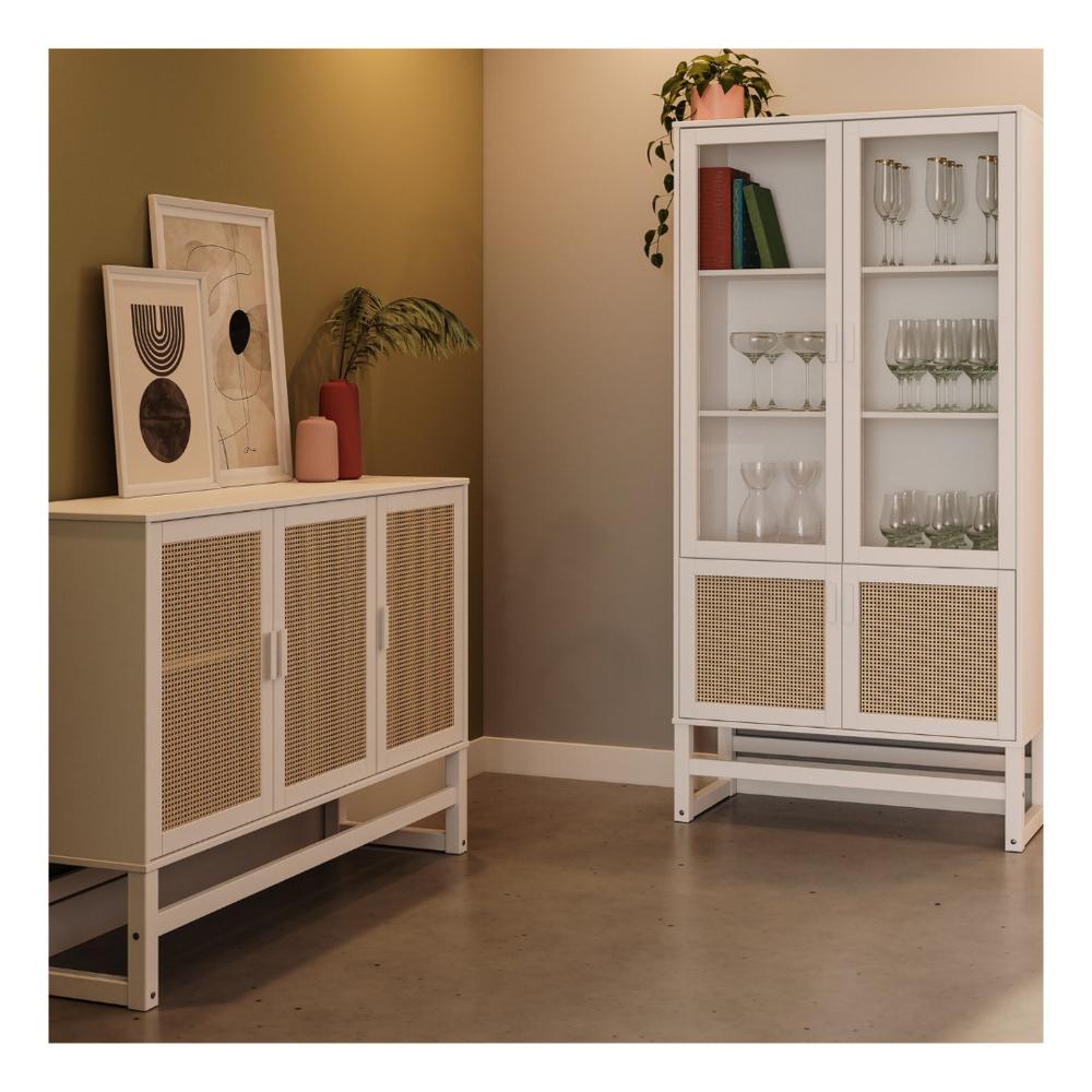 Miniatura Aparador Buffet de Madeira com 3 Portas com Palhinha Coleção Blanco Acapulco Branco
