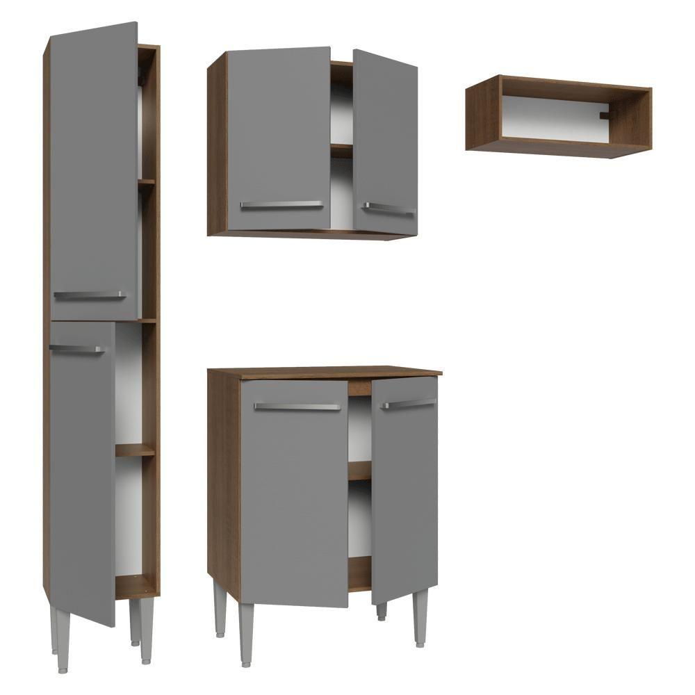 Miniatura Armário De Cozinha Compacta 156 Cm Rustic-cinza Emilly Madesa 01