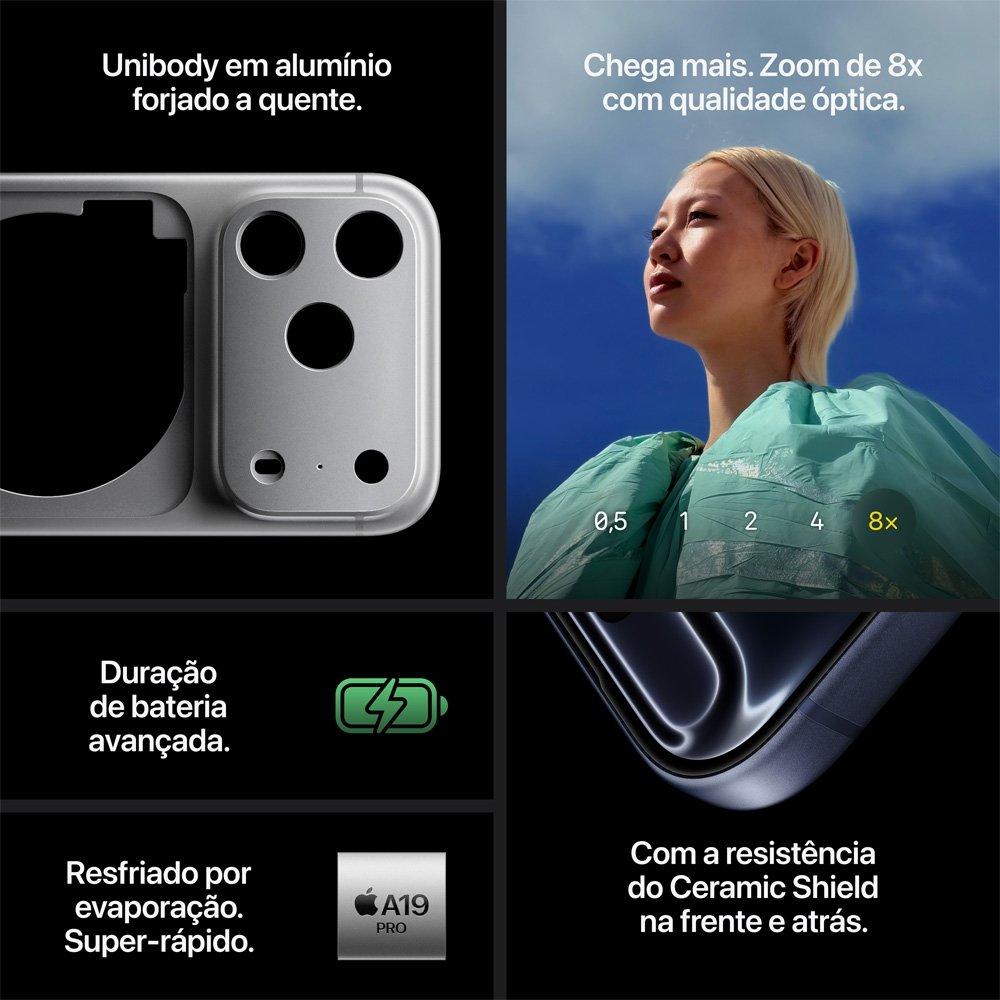 Miniatura iPhone 17 Pro Max Apple 256GB, Câmera Tripla Fusion de 48MP, Tela 6.9" Super Retina XDR, Prateado