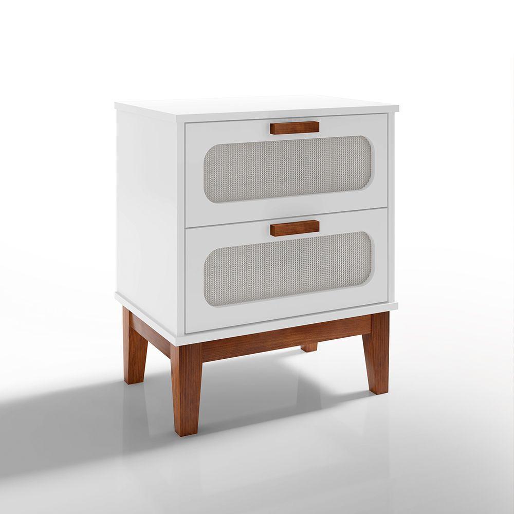 Miniatura Mesa De Cabeceira 2 Gavetas Santorini Branco 45 Cm Com Tela Indiana - Cor: Branco