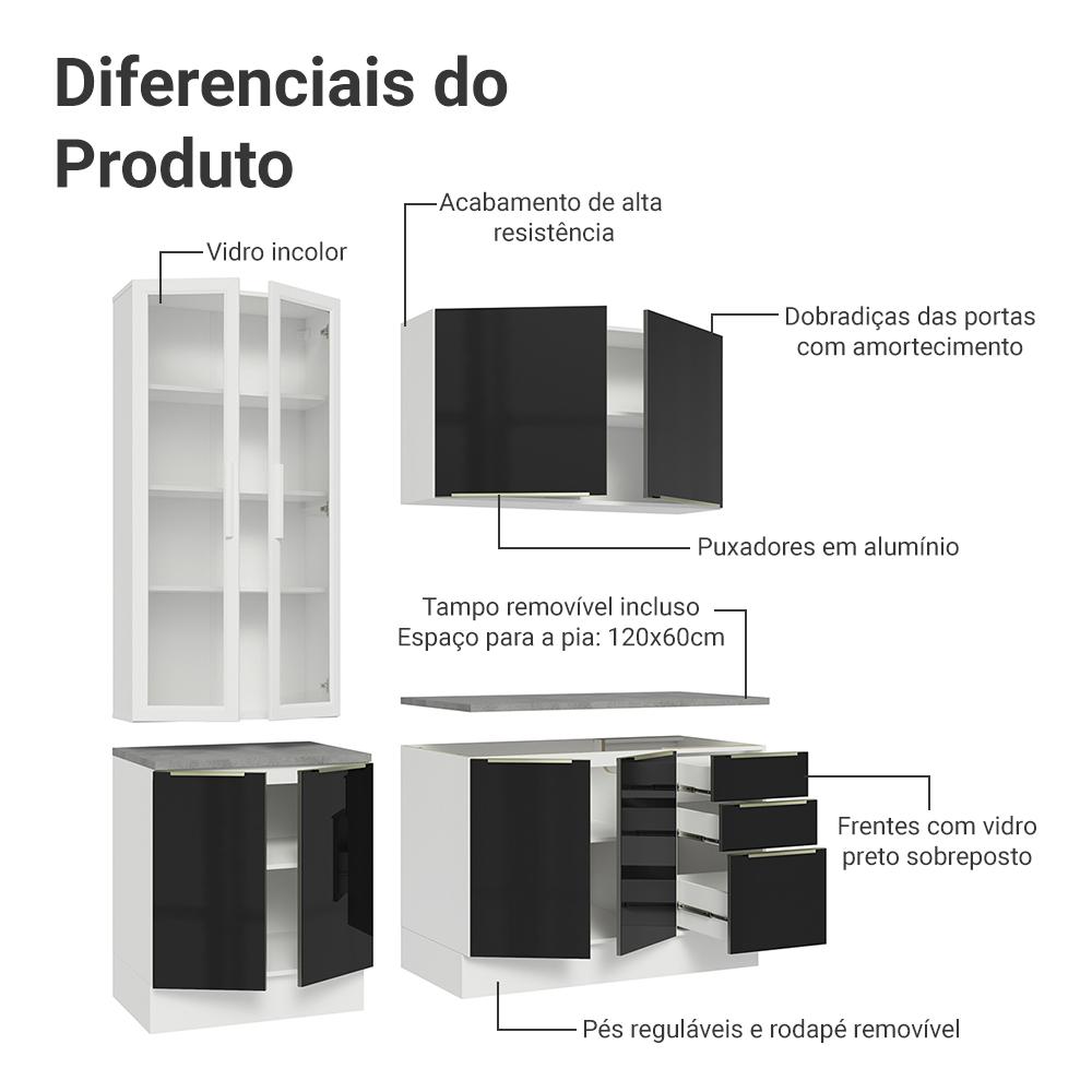 Miniatura Armário de Cozinha Compacta 190cm Branco/Preto Lux Madesa 02 Branco/Preto