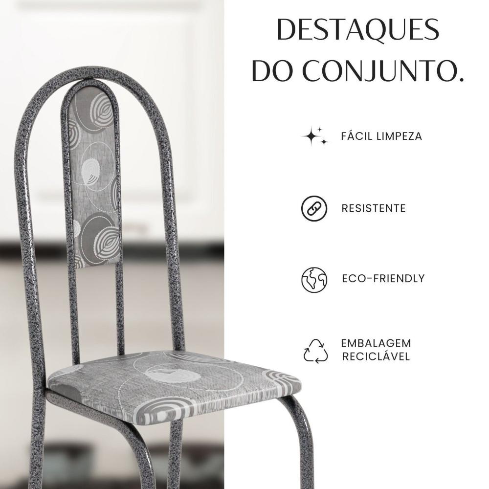 Miniatura Conjunto Sala de Jantar Mesa Redonda 75cm Tampo Granito Ocre 4 Cadeiras Linda Yescasa Paraopeba/Prata