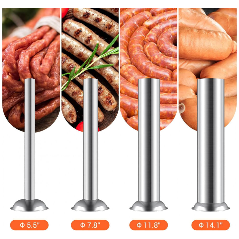 Miniatura Enchedor de Linguiça de Aço Inoxidável 15Lb7L LEEVOT Ajustável, 2 Velocidades, 4 Tubos de Enchimento Prateado