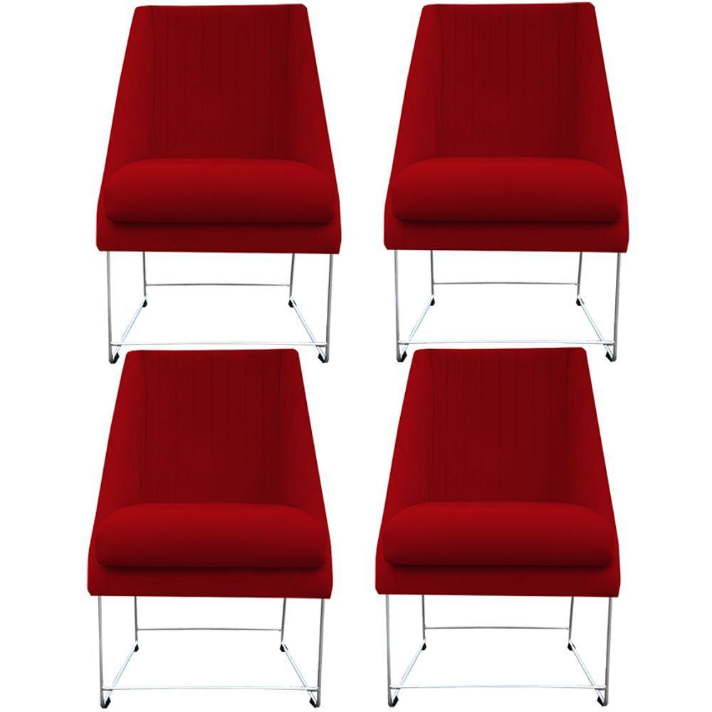 Miniatura Kit 04 Cadeiras Ana Base De Ferro Prata Suede Vermelho - D\'classe Decor
