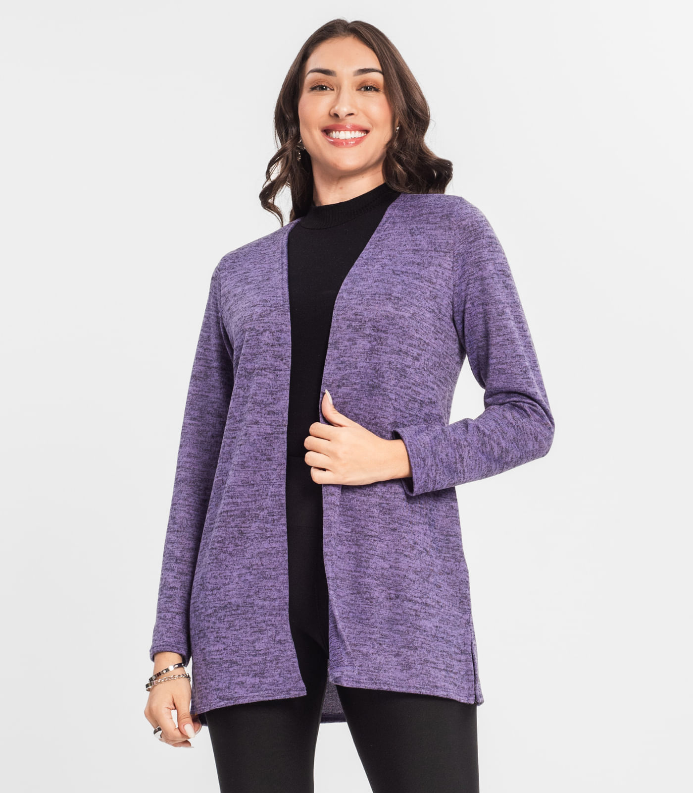 Miniatura Cardigan Feminino Alongado Infinita Cor Roxo G