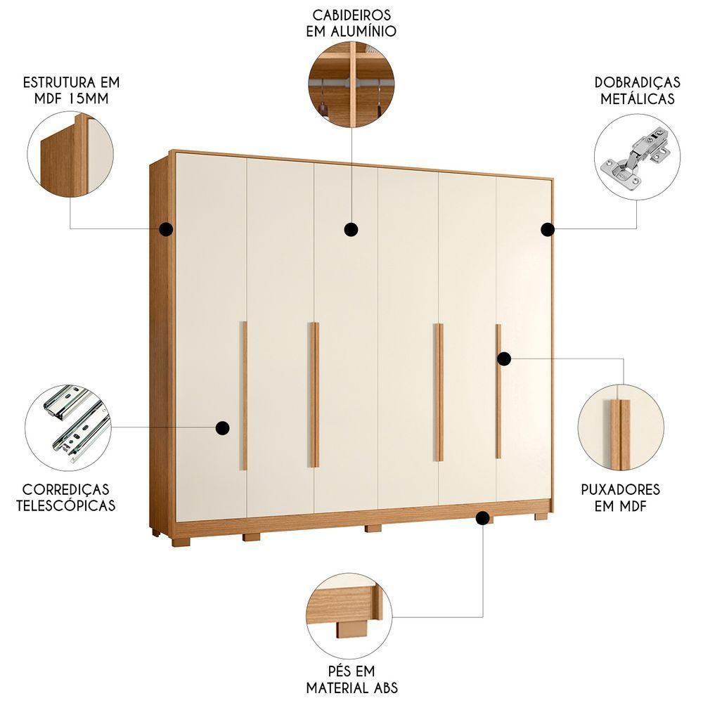 Miniatura Guarda Roupa Casal 270cm 6 Portas Fascine A02 Off/freijó - Mpozenato