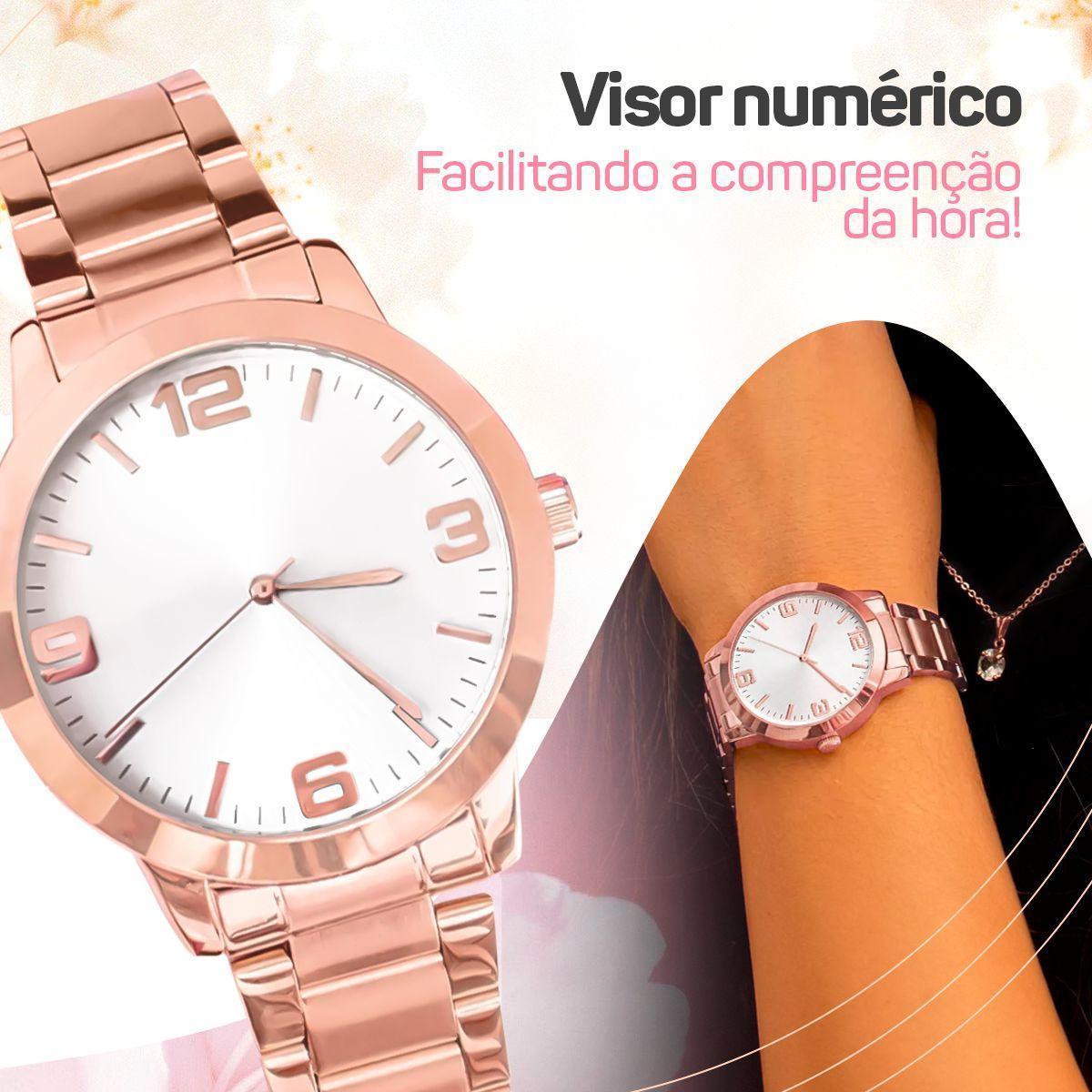 Relogio Feminino Rosê Aço Inox + Pulseira Pandora Prova