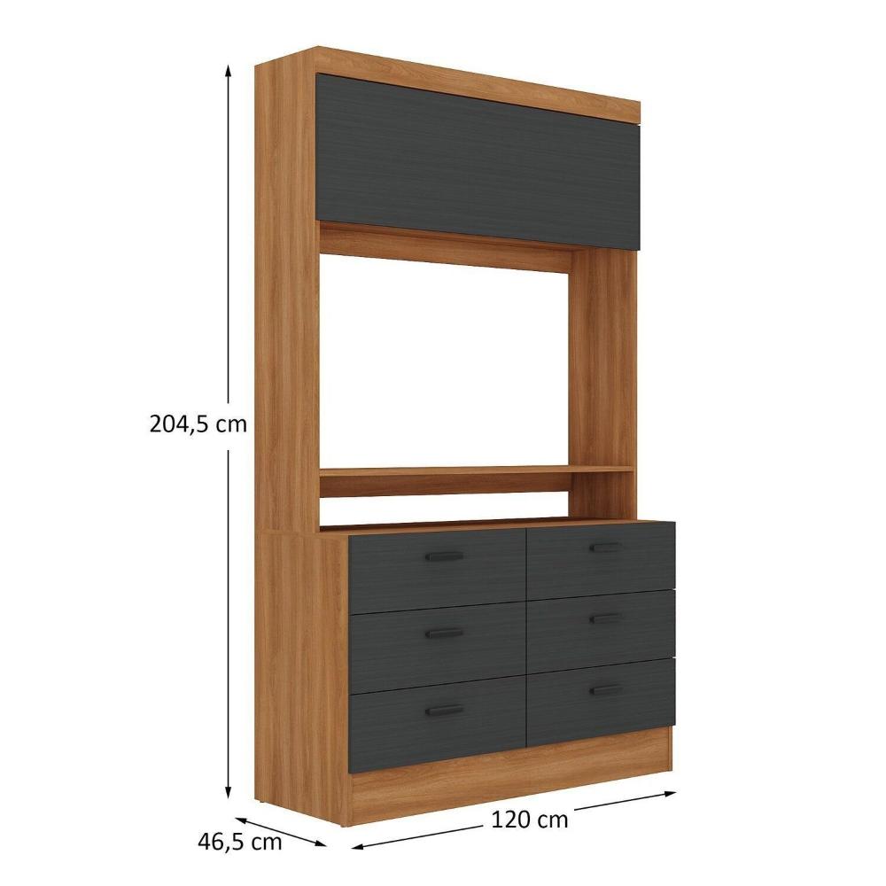 Miniatura Cômoda para Quarto para Tv até 42 Polegadas Viena 1 Porta 6 Gavetas Yescasa Nogal/Grafite