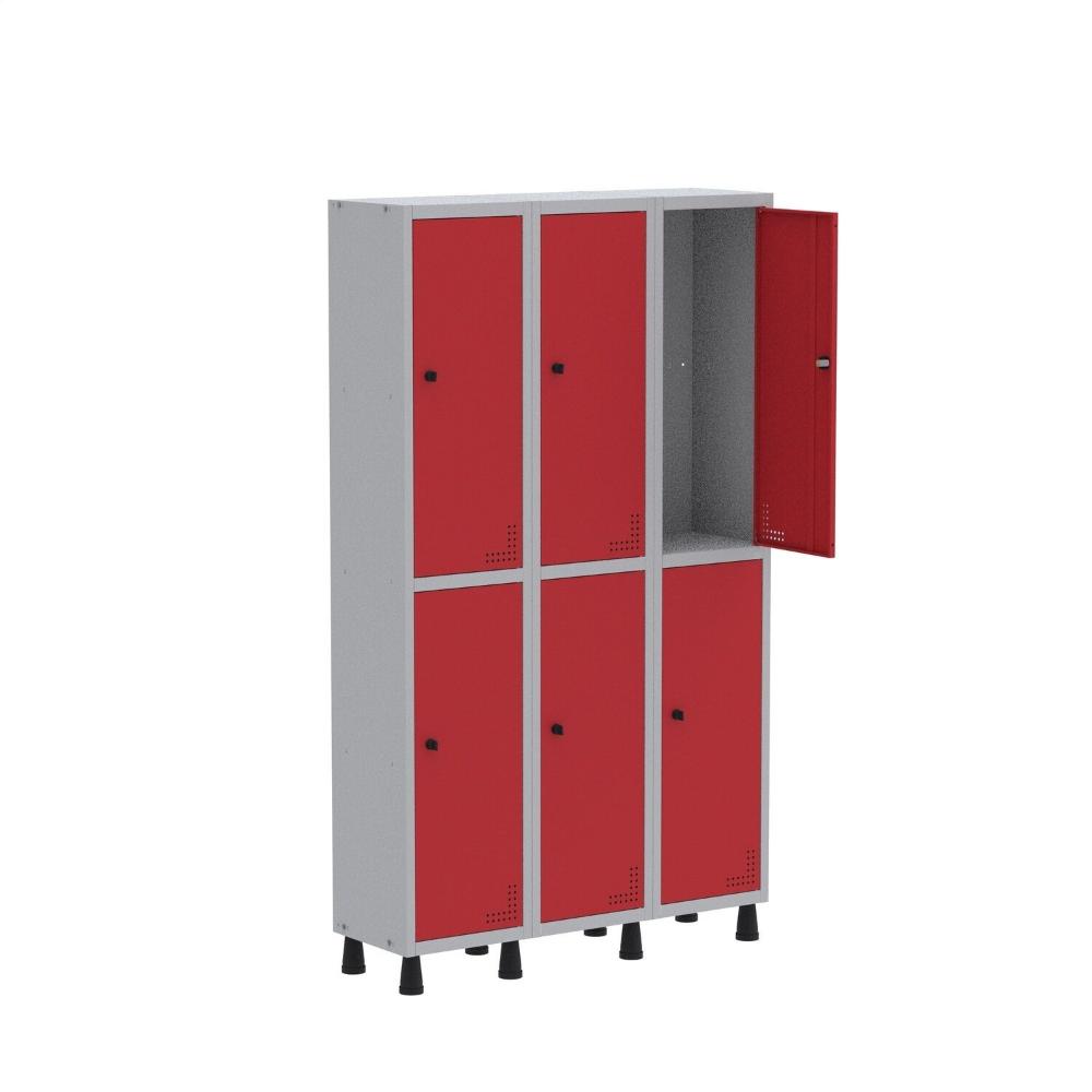 Miniatura Roupeiro ACO Light 3V 06 Portas Gr303/6 Cinza/Vermelho
