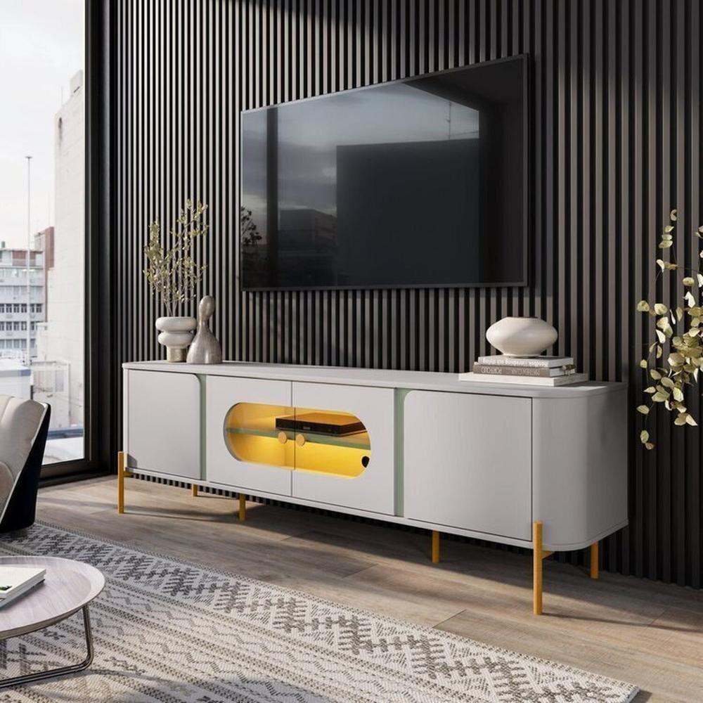 Painel Maresias e Rack Juquehy com Led Off-White/Pistache