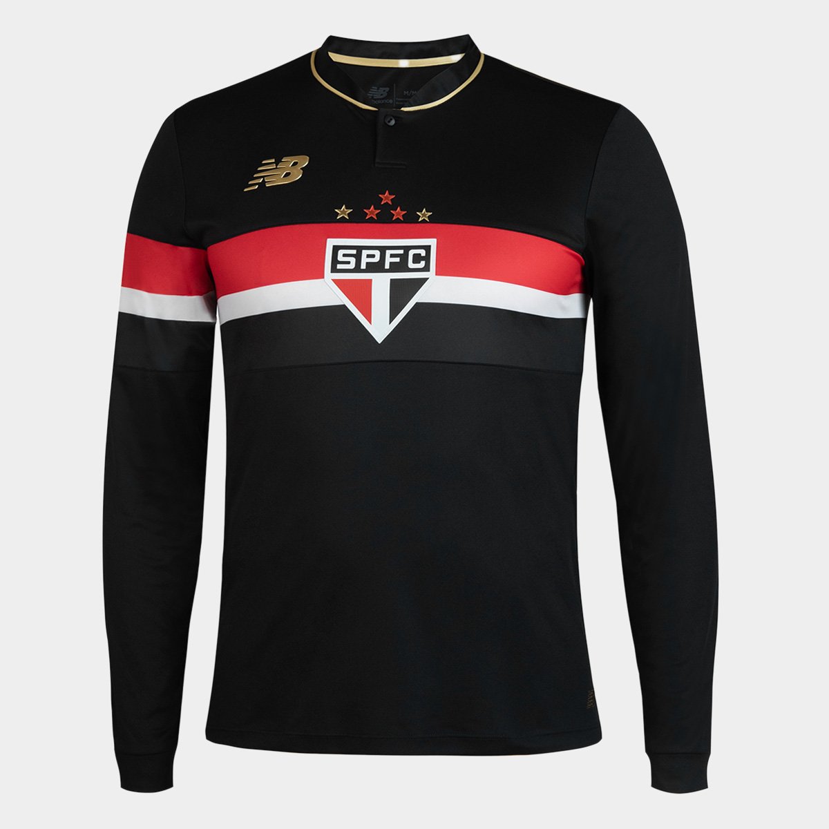 Miniatura Camisa Manga Longa São Paulo III 25/26 s/n Jogador Comemorativa New Balance Masculina Preto+Vermelho - EEGG