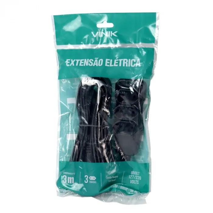 Miniatura Extensão Elétrica 3 Tomadas Preta 3m - Padrão Brasileiro